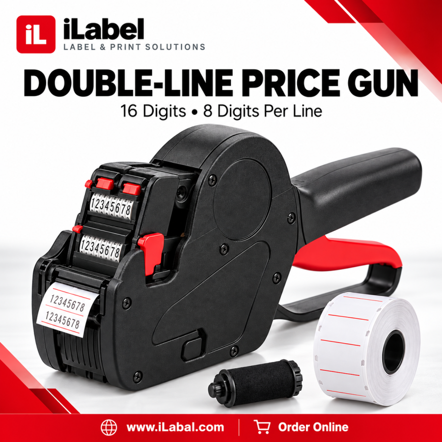 Price Label Gun with 1000 labels and one extra ink. 16 digits (8 Digit each line) on Double line.